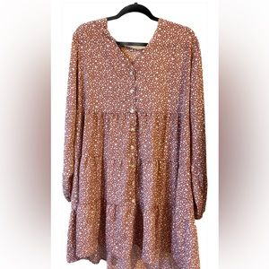 Pink and cream patterned button up dress